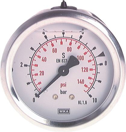 تصویر دسته بندی Glycerine pressure gauge horizontal Ø 63 mm nickel chromium steel / brass,  Class 1,6