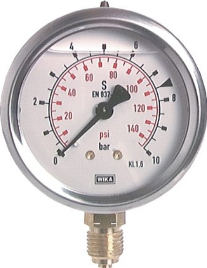 تصویر glycerine pressure gauge vertical (CrNi/Ms), 63 mm, -1 to 5 bar