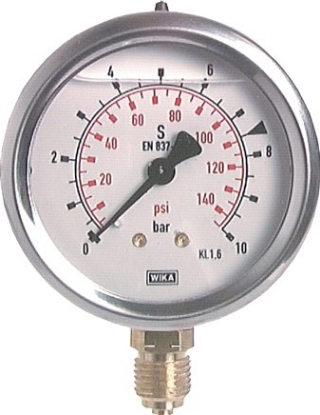 تصویر glycerine pressure gauge vertical (CrNi/Ms), 63 mm, -1 to 15 bar