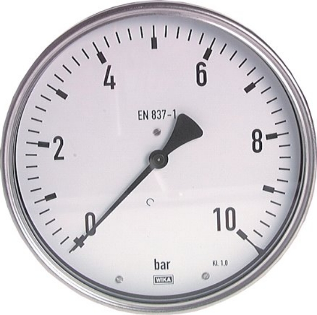 Horizontal pressure gauge Ø 160 mm nickel chromium steel/brass, robust, Class 1,0