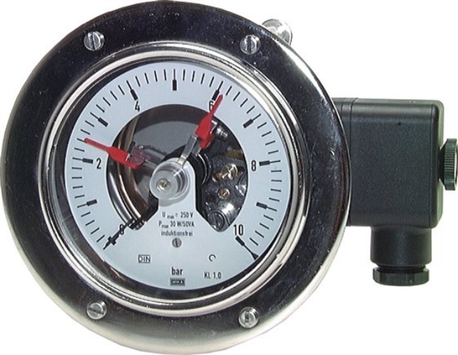 Contact pressure gauge horizontal Ø 100, 160 mm, stainless steel / brass, Class 1.0